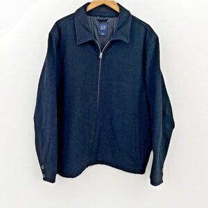 Vintage Y2K Gap Men's Wool Blend Jacket Size XL Black Full Zip Quilted Lining